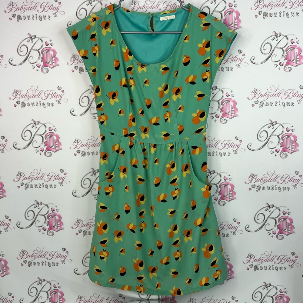 Tulle dress pleated floral flowers green mint Turquoise yellow orange
